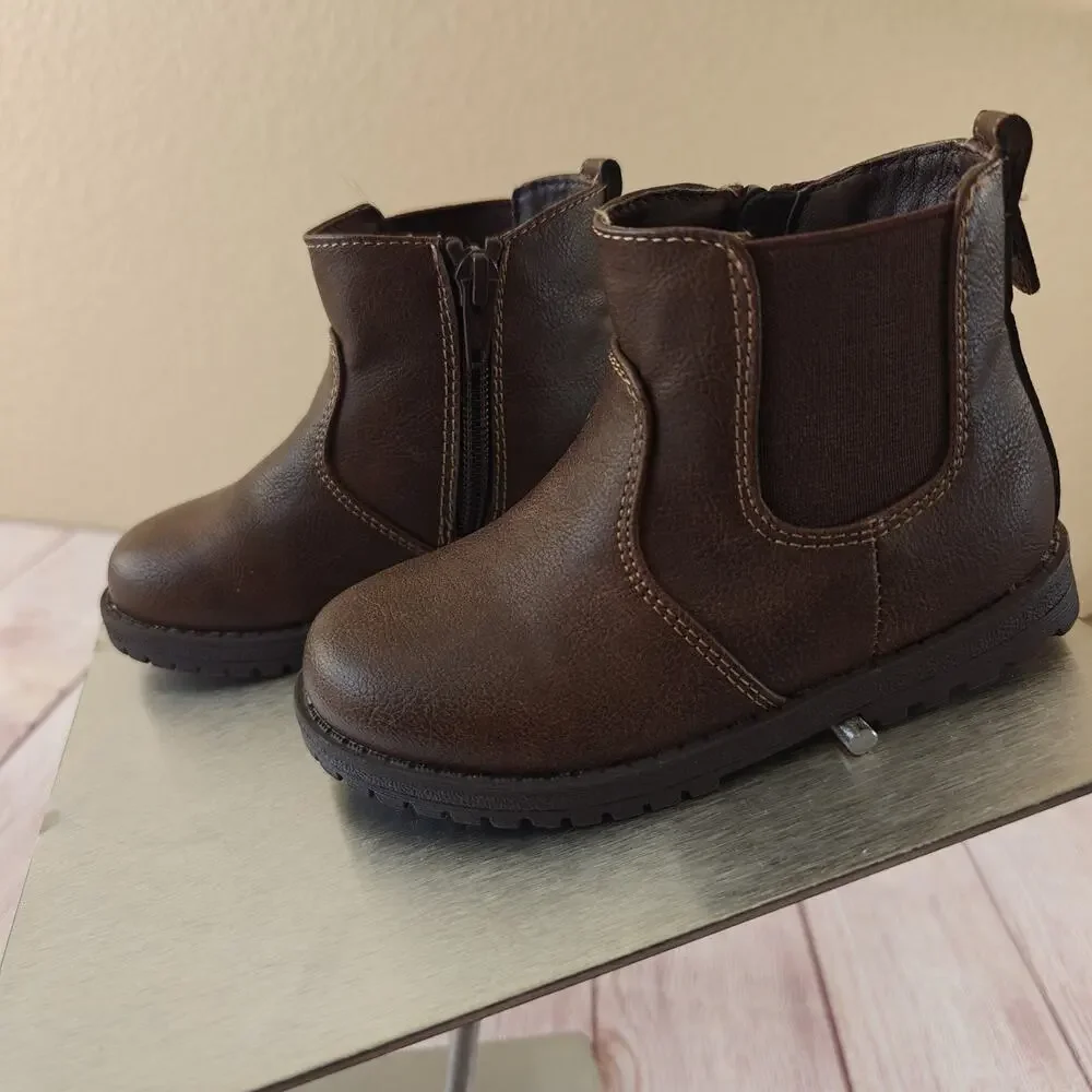 The Children's Place Boys Faux Leather Boots Brown sz 8